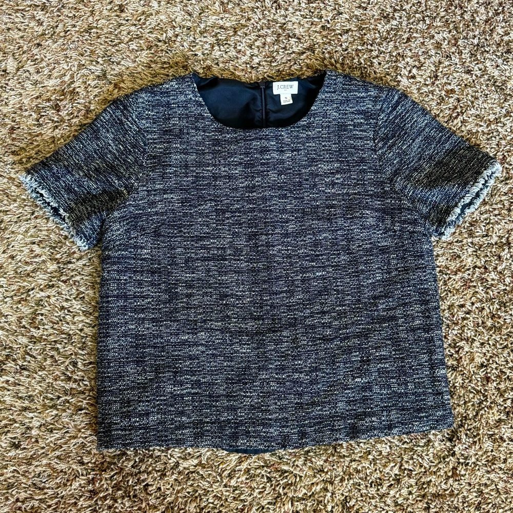 J. Crew Tweed Short Sleeve Top | Navy Shirt | Fall Top